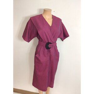 Vintage 80s Office Siren Dress Matching Belt Shoulder Pads Womens 10